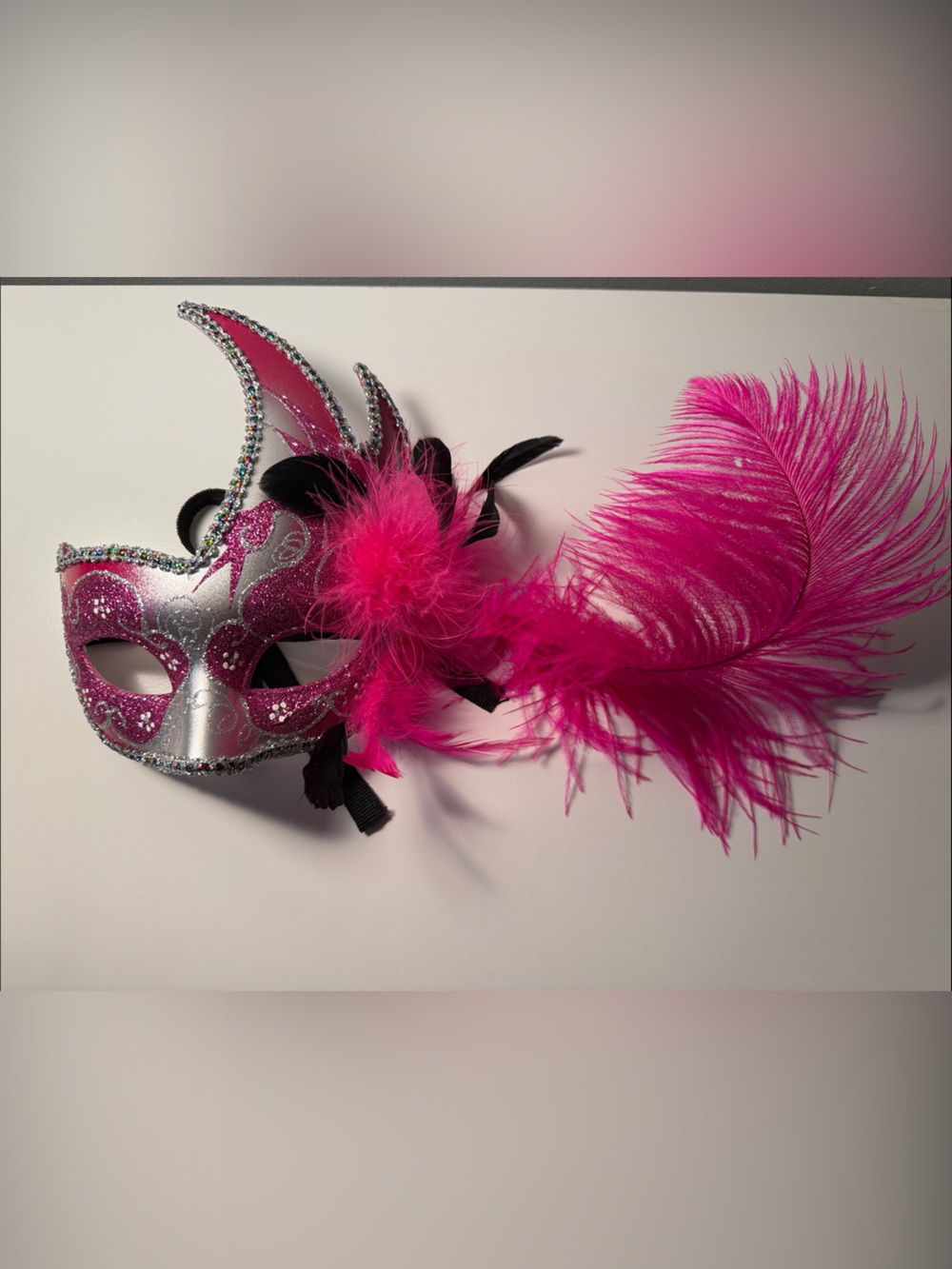 Pink Feathered Masquerade Eye Mask for Women